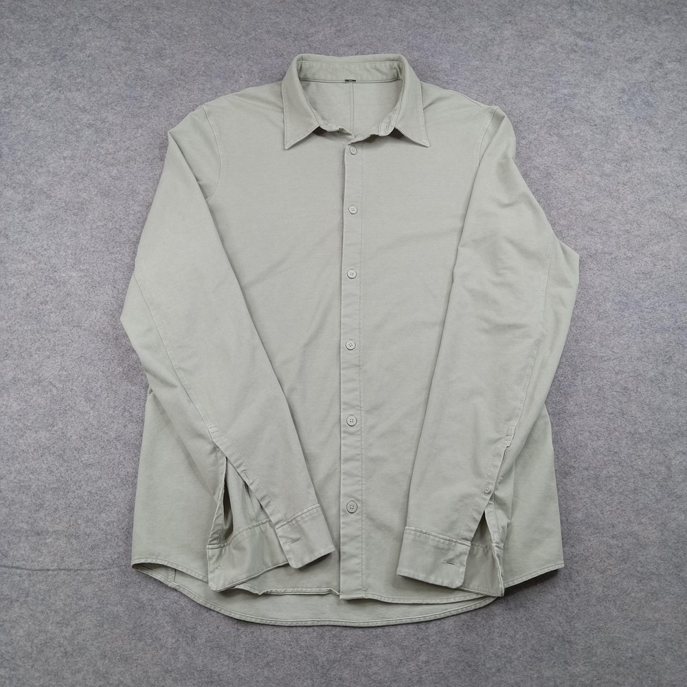 Lululemon Shirt Mens Large Green Solid Button Front Long Sleeve Casual Athletic